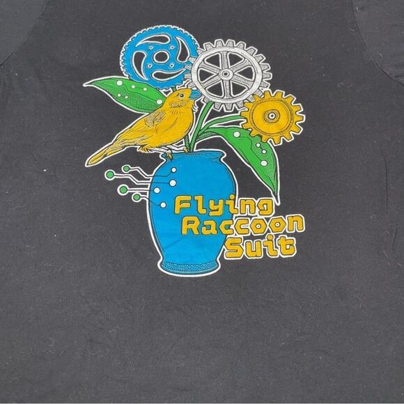 Flying raccoon suit t-shirt 'Canary' black tee. Art by Mikaela Jane SZ M - Picture 4 of 4